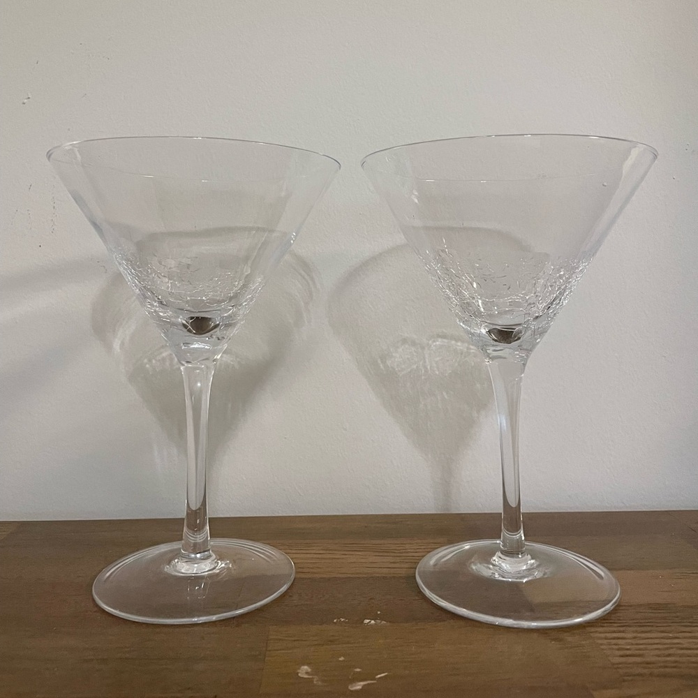 Pier 1 Clear Crackle Martini Glasses- Set of 2 EUC